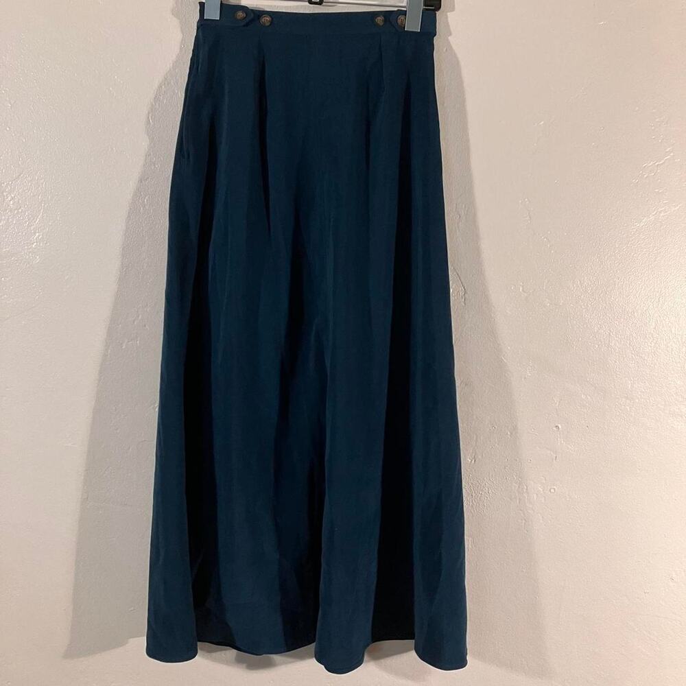 Karen Scott Green Satin Long Midi‎ Skirt with Pockets